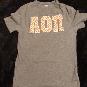 AOII Gray, orange, and white stitched v-neck